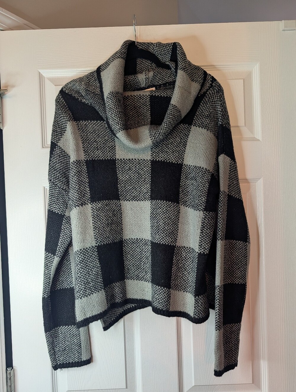 Shop Neighbor Oversized S. Buffalo Plaid Cowl Neck Sweater Black Gray Wool Blen